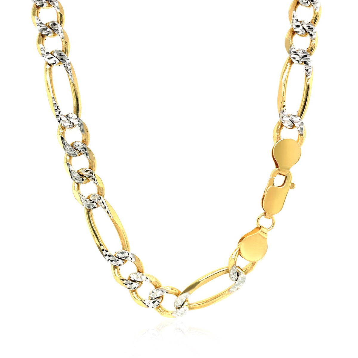 14K Yellow Gold Solid Pave Figaro Chain (7.00 mm)