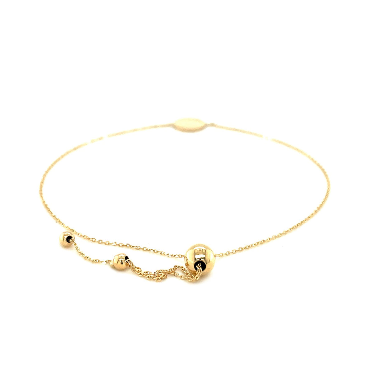 Adjustable Bracelet with Shiny Circle in 14k Yellow Gold (7.50 mm)