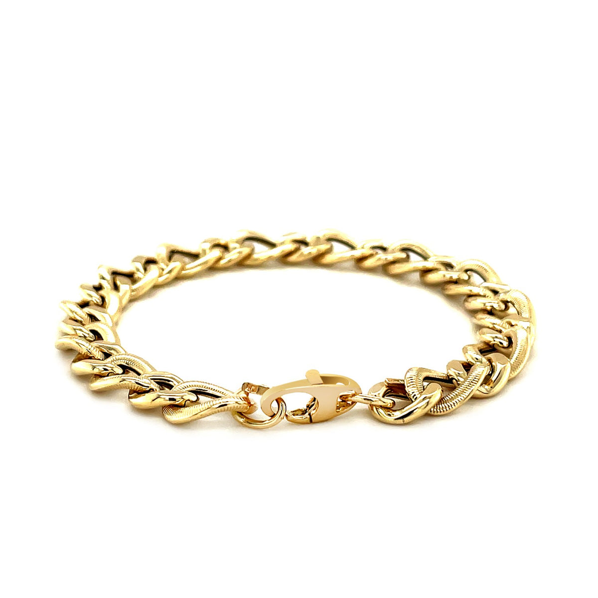 14k Yellow Gold Curb Chain Design with Diamond Cuts Bracelet (8.80 mm)