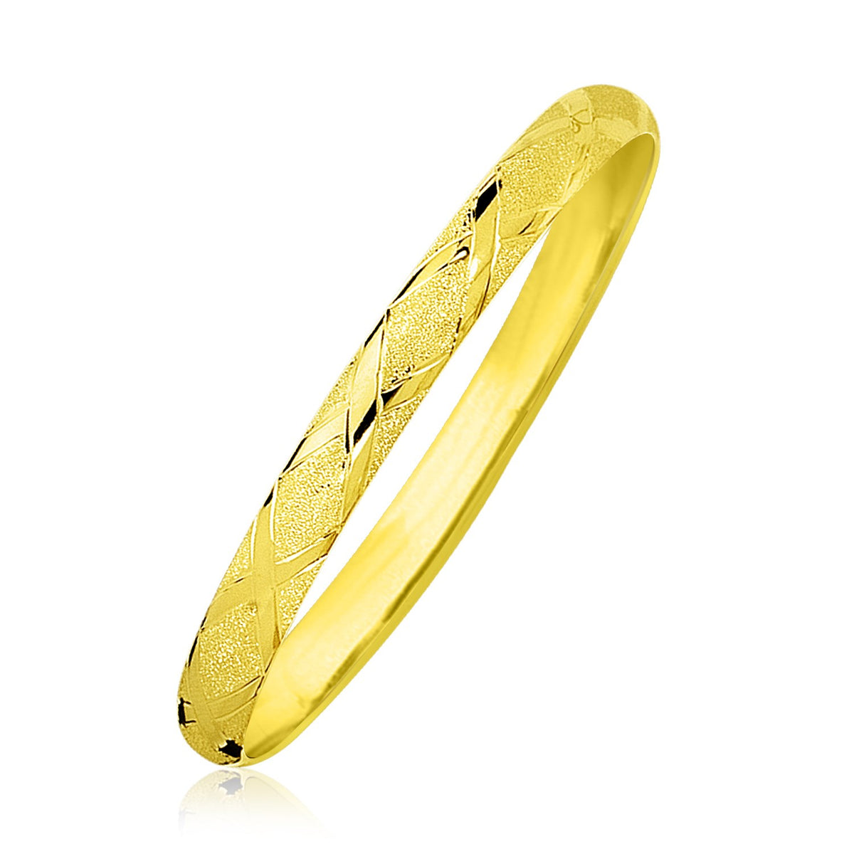 10k Yellow Gold Slender Diamond Pattern Textured Bangle (6.00 mm)