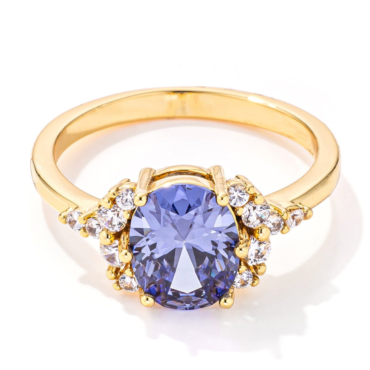 3ct. Gold Plated Oval Tanzanite CZ Engagement Ring, &lt;b&gt;Size 5&lt;/b&gt;