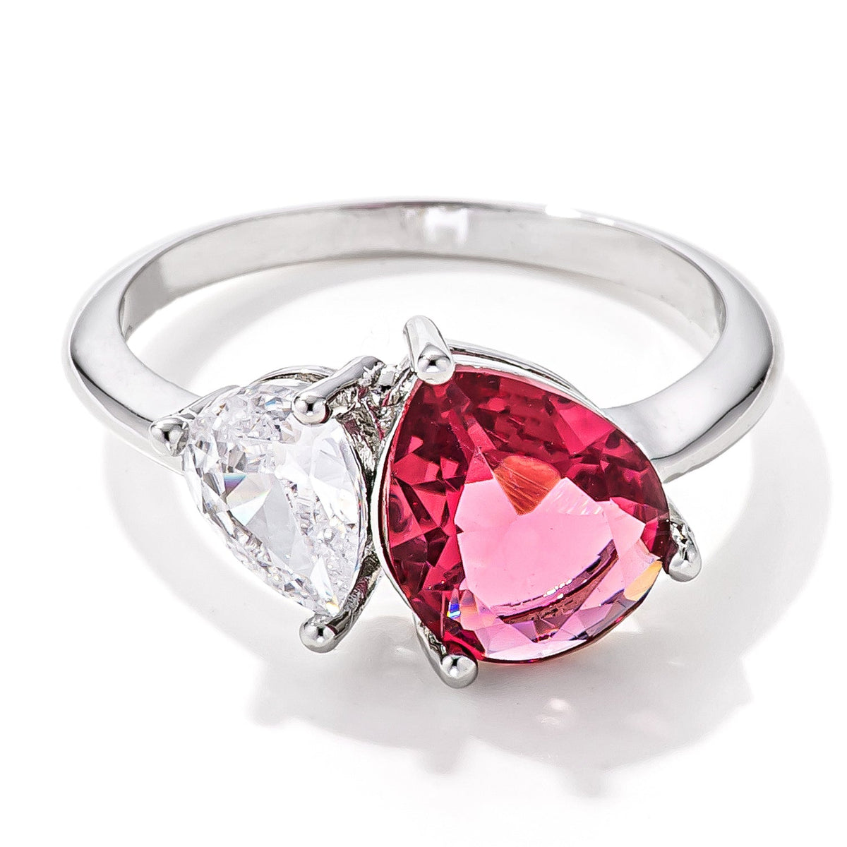 2.75ct Clear &amp; Rose Pink Toi et Moi CZ Ring, &lt;b&gt;Size 5&lt;/b&gt;