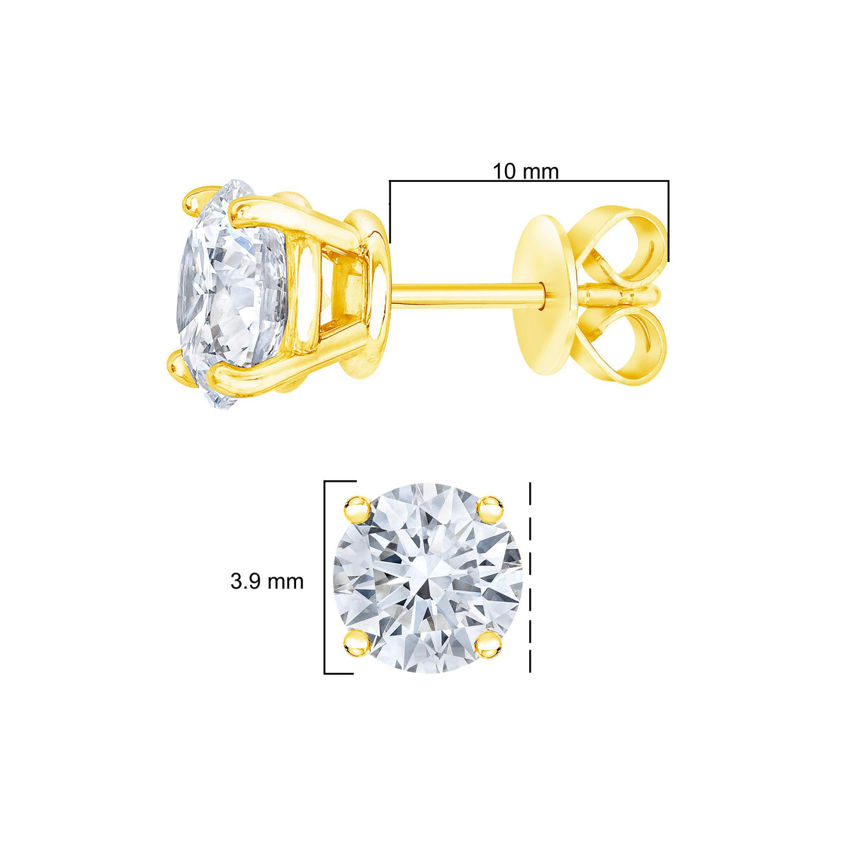 AGS Certified 1/2 Cttw Round Brilliant-Cut Diamond 14K Yellow Gold Classic 4-Prong Solitaire Stud Earrings (J-K Color, I1-I2 Clarity)