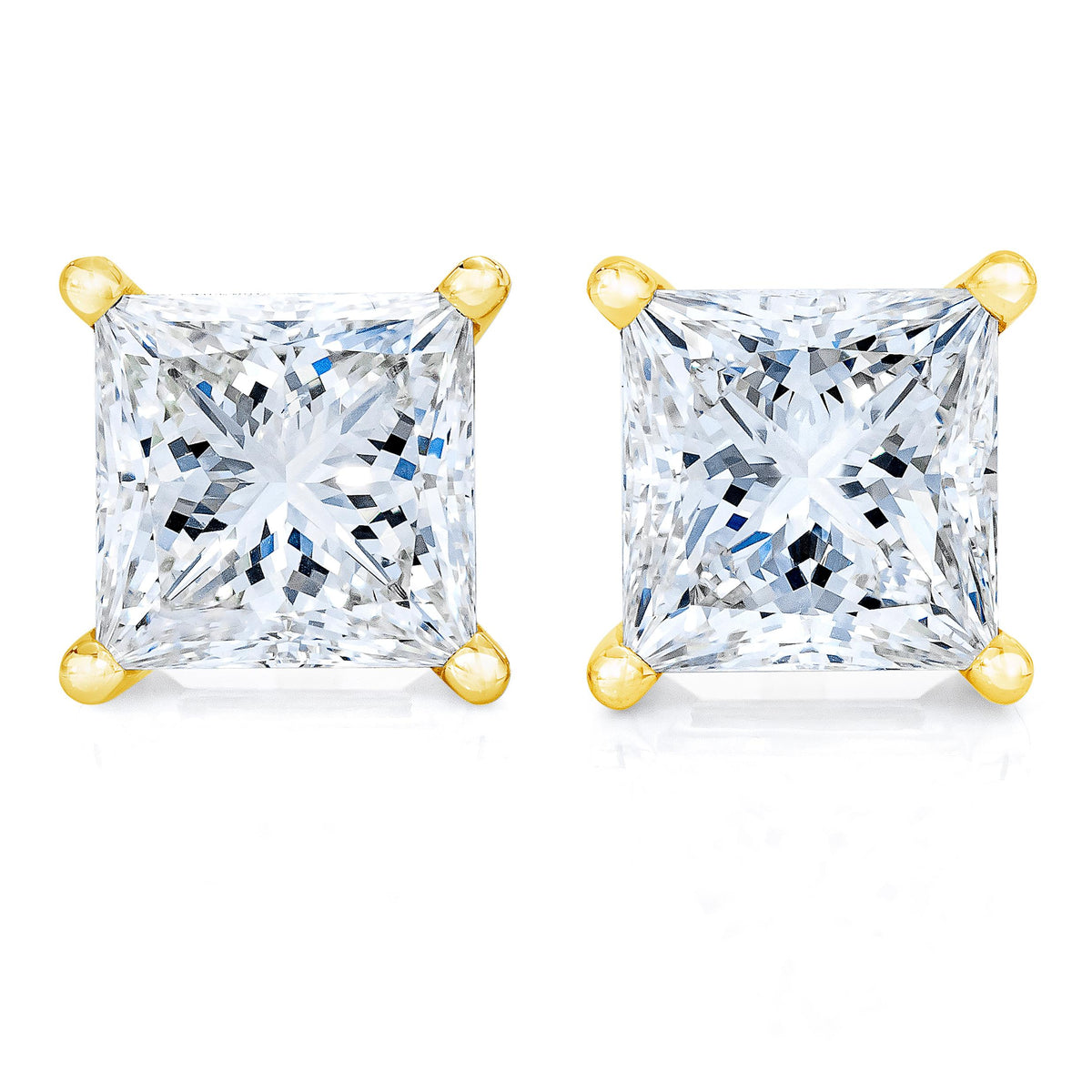 AGS Certified Princess-Cut Square Diamond 4-Prong Solitaire Stud Earrings in 14K Gold (J-K Color, I1-I2 Clarity)