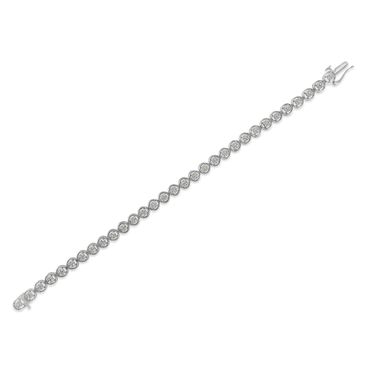 .925 Sterling Silver 1-1/3 Cttw Diamond 7&quot; Open Circle Wheel Link Tennis Bracelet (I-J Color, I2-I3 Clarity)