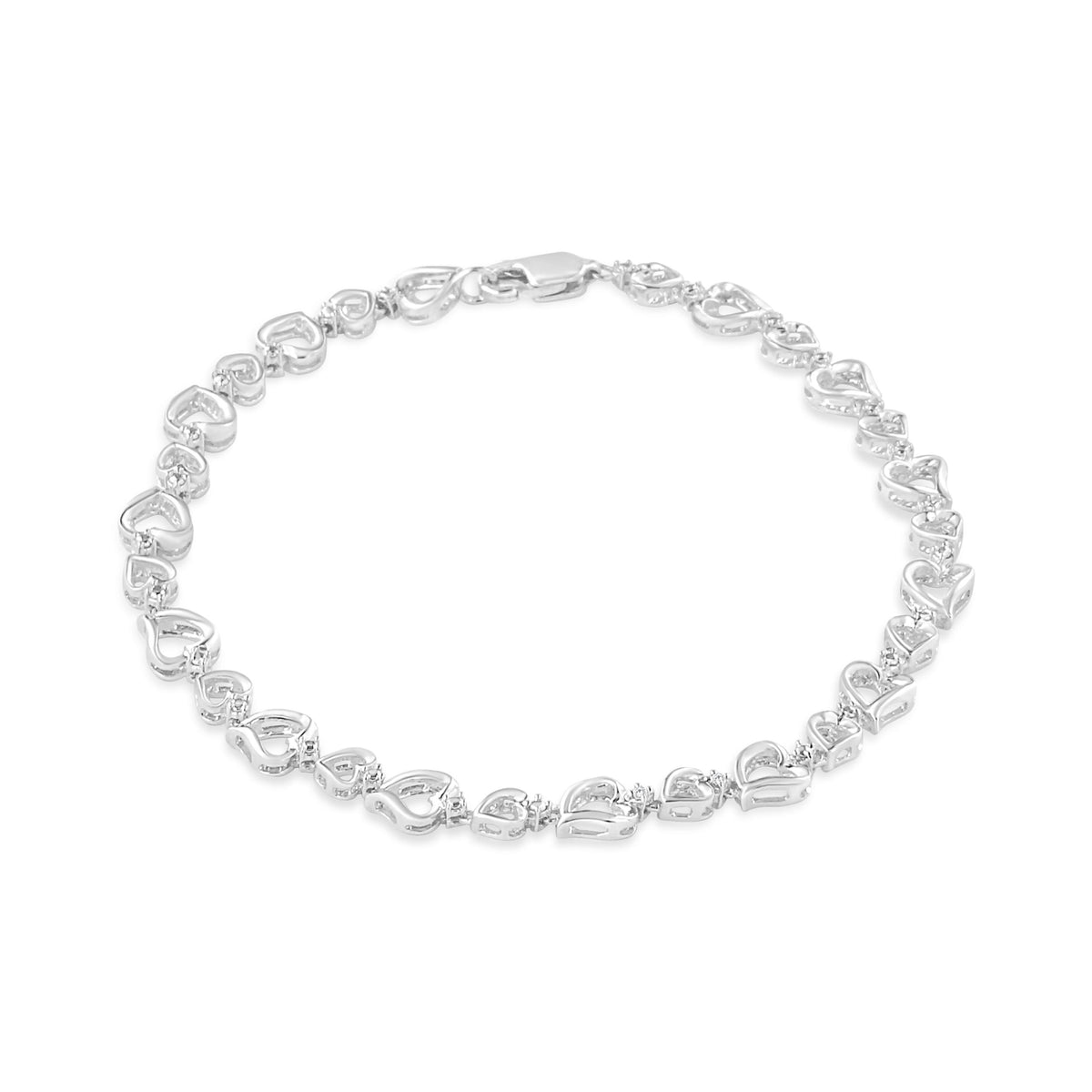 .925 Sterling Silver Prong Set Diamond Accent Alternating Heart Link Bracelet (I-J Color, I3 Clarity) - 7.25&quot; Inches