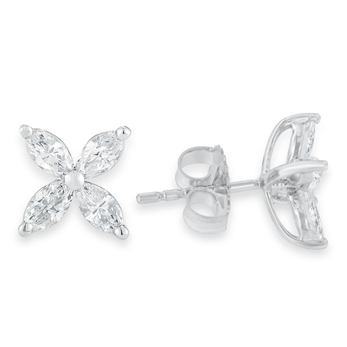 14K White Gold 1.0 Cttw Marquise Diamond 8 Stone Floral Leaf Stud Earrings (H-I Color, SI2-I1 Clarity)