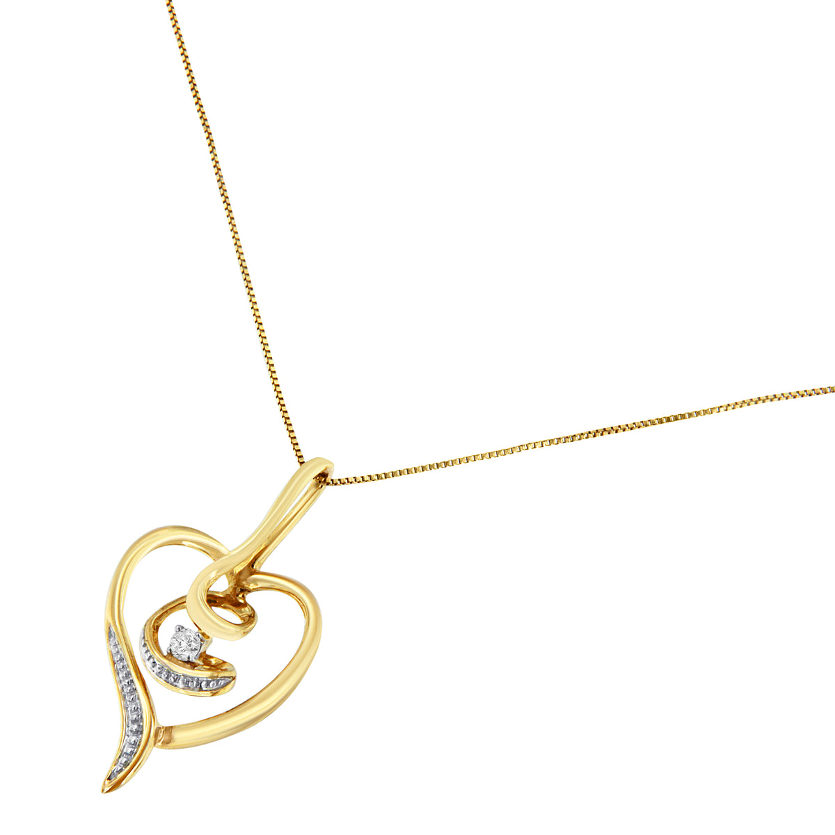 Espira 10K Yellow Gold .03 Cttw Diamond-Accented Round-Cut Diamond Swirl Open Heart 18&quot; Pendant Necklace (I-J Color, I2-I3 Clarity)