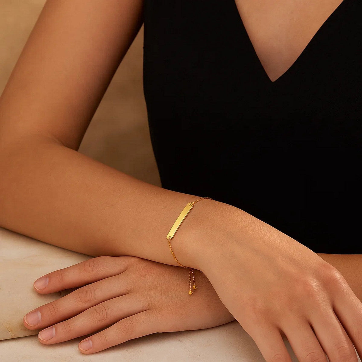Adjustable Bracelet with Shiny Bar in 14k Yellow Gold - LinkagejewelrydesignLinkagejewelrydesign