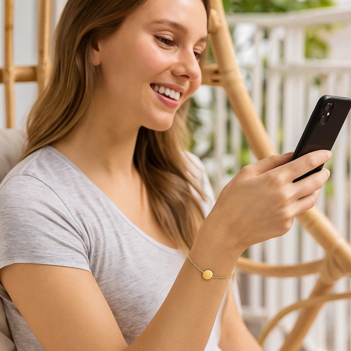 Adjustable Bracelet with Shiny Circle in 14k Yellow Gold (7.50 mm) - LinkagejewelrydesignLinkagejewelrydesign