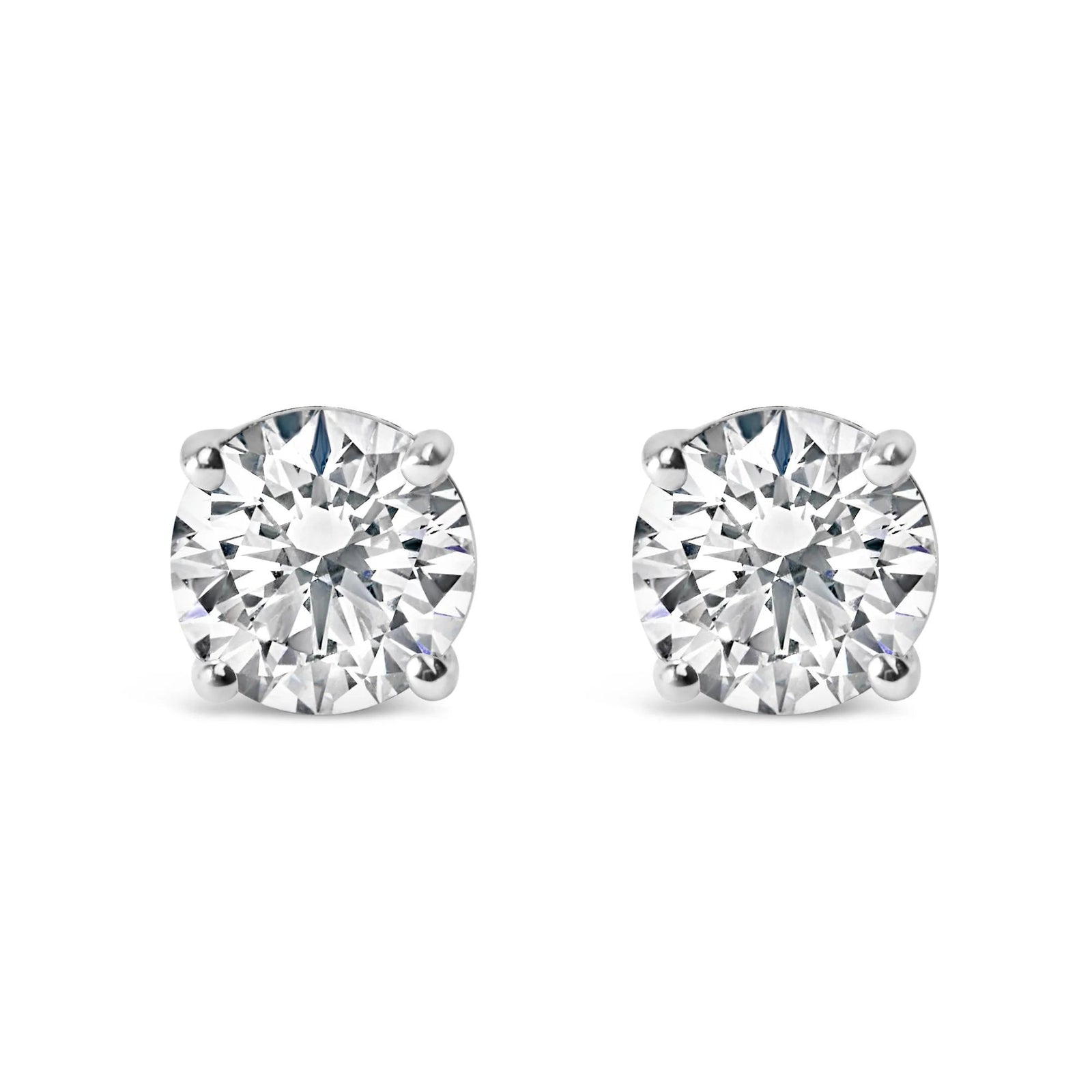 AGS Certified 14K White Gold 1.0 Cttw 4 - Prong Set Brilliant Round - Cut Solitaire Diamond Push Back Stud Earrings (E - F Color, I1 - I2 Clarity) - LinkagejewelrydesignLinkagejewelrydesign