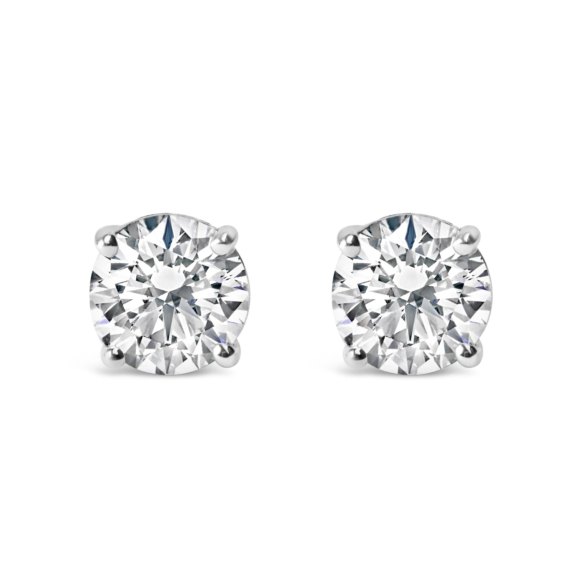 AGS Certified 14K White Gold 1.0 Cttw 4 - Prong Set Brilliant Round - Cut Solitaire Diamond Push Back Stud Earrings (E - F Color, I1 - I2 Clarity) - LinkagejewelrydesignLinkagejewelrydesign