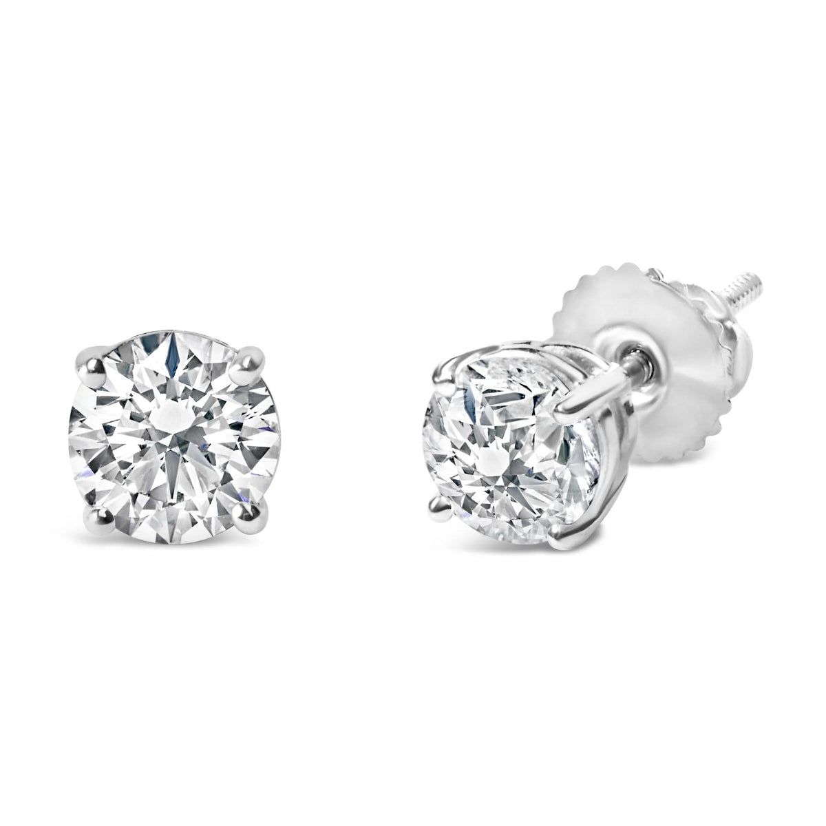 AGS Certified 14K White Gold 1.0 Cttw 4 - Prong Set Brilliant Round - Cut Solitaire Diamond Push Back Stud Earrings (E - F Color, I1 - I2 Clarity) - LinkagejewelrydesignLinkagejewelrydesign