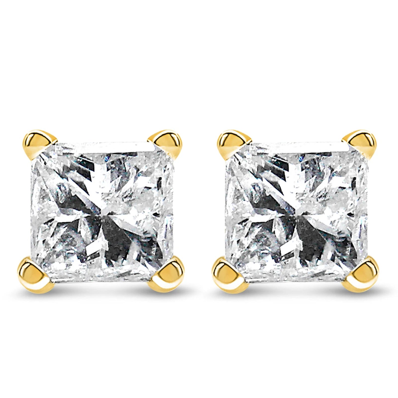 AGS Certified 14k Yellow Gold 1/4 Cttw 4 - Prong Set Princess - Cut Solitaire Diamond Push Back Stud Earrings (H - I Color, SI1 - SI2 Clarity) - LinkagejewelrydesignLinkagejewelrydesign