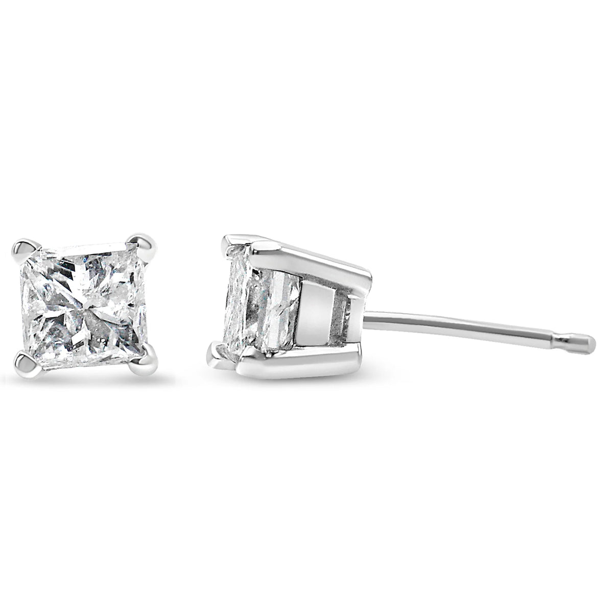 AGS Certified Princess - Cut Square Diamond 4 - Prong Solitaire Stud Earrings in 14K Gold (H - I Color, I1 - I2 Clarity) - LinkagejewelrydesignLinkagejewelrydesign