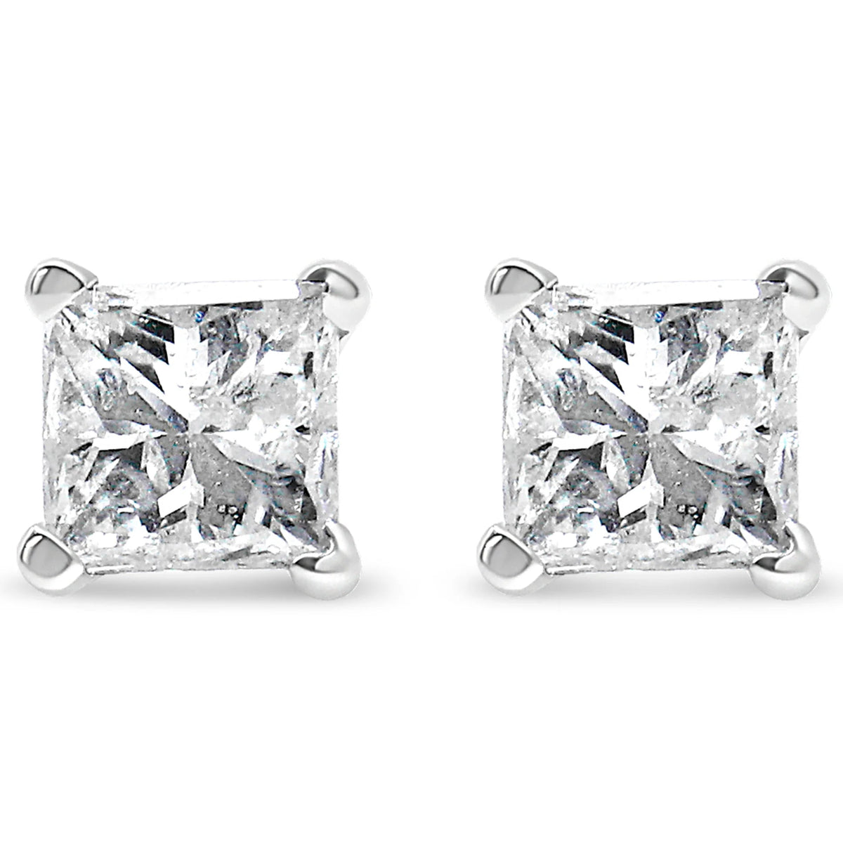 AGS Certified Princess - Cut Square Diamond 4 - Prong Solitaire Stud Earrings in 14K Gold (H - I Color, I1 - I2 Clarity) - LinkagejewelrydesignLinkagejewelrydesign