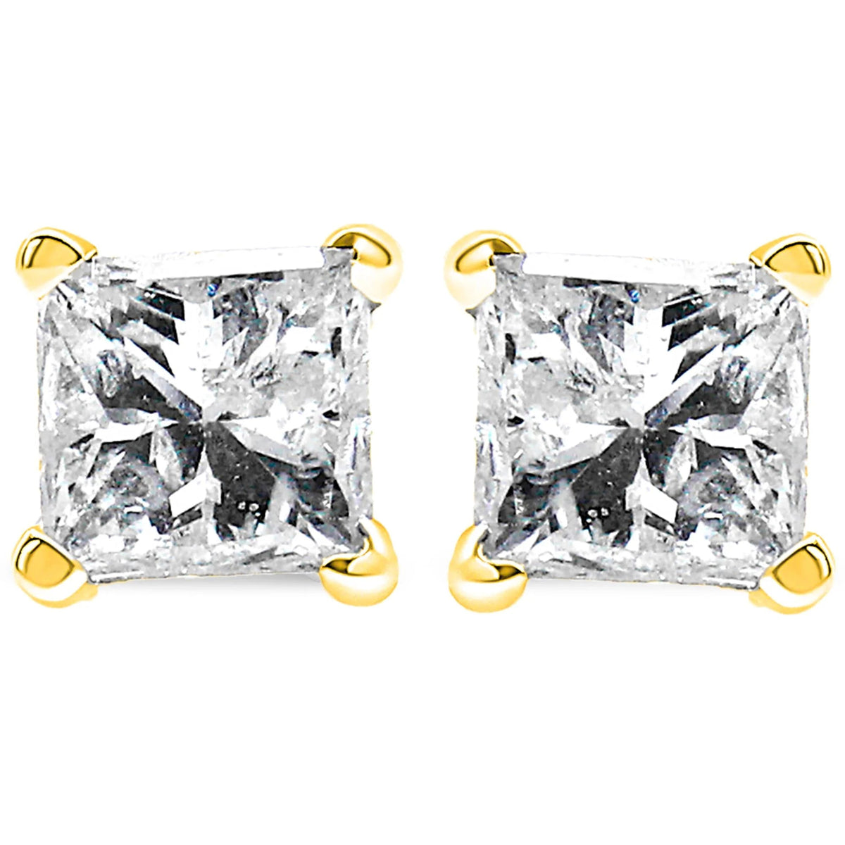 AGS Certified Princess - Cut Square Diamond 4 - Prong Solitaire Stud Earrings in 14K Gold (H - I Color, I1 - I2 Clarity) - LinkagejewelrydesignLinkagejewelrydesign