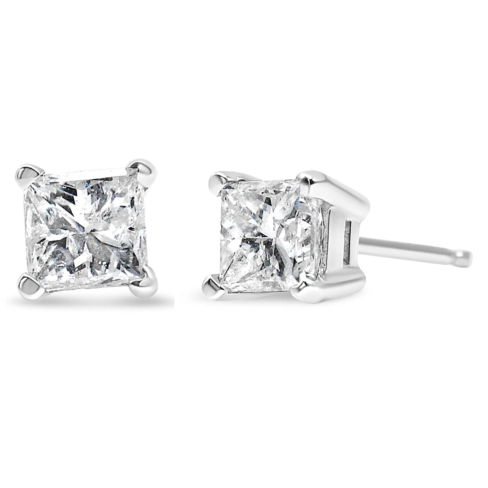 AGS Certified Princess - Cut Square Diamond 4 - Prong Solitaire Stud Earrings in 14K Gold (N - O Color, I1 - I2 Clarity) - LinkagejewelrydesignLinkagejewelrydesign