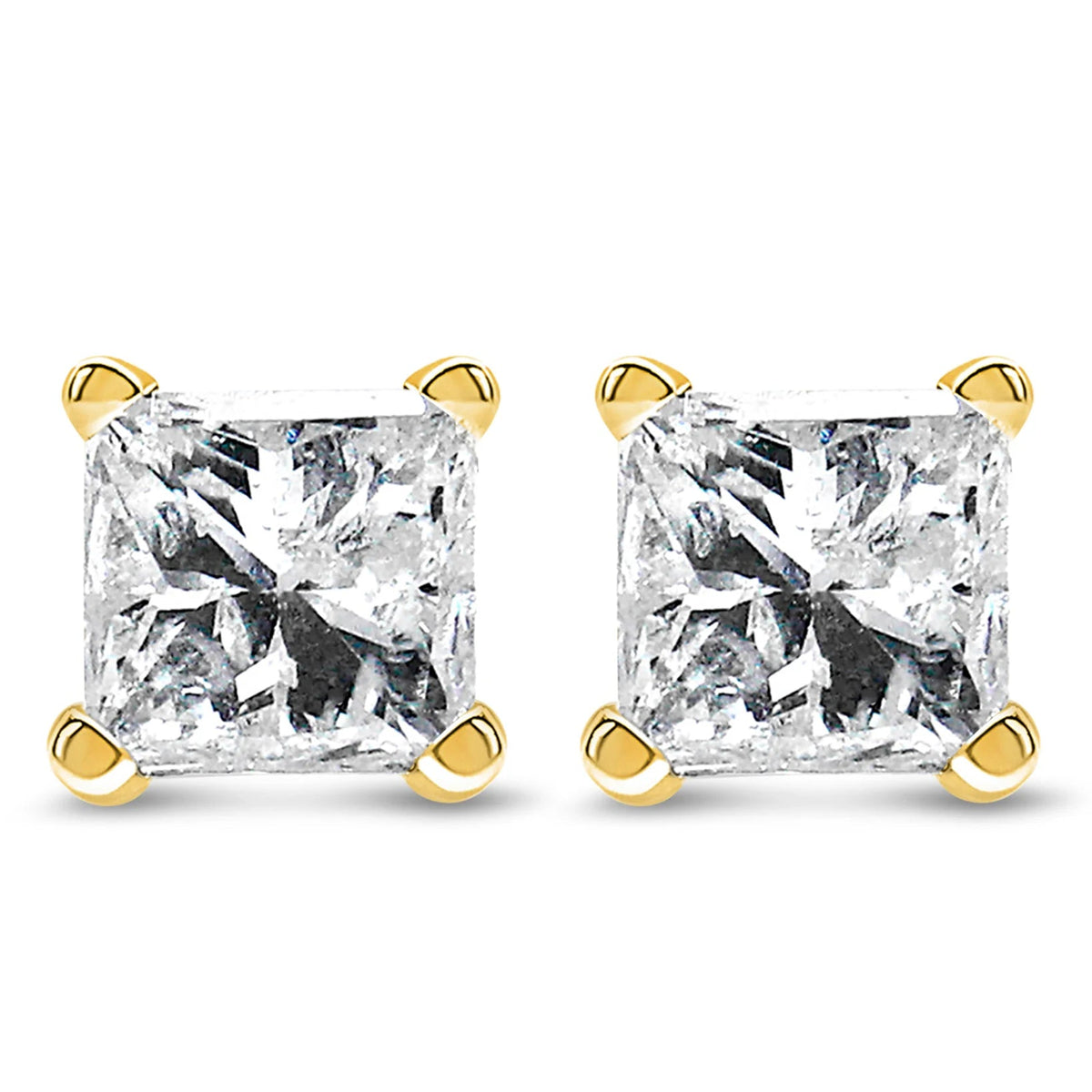 AGS Certified Princess - Cut Square Diamond 4 - Prong Solitaire Stud Earrings in 14K Gold (N - O Color, I1 - I2 Clarity) - LinkagejewelrydesignLinkagejewelrydesign