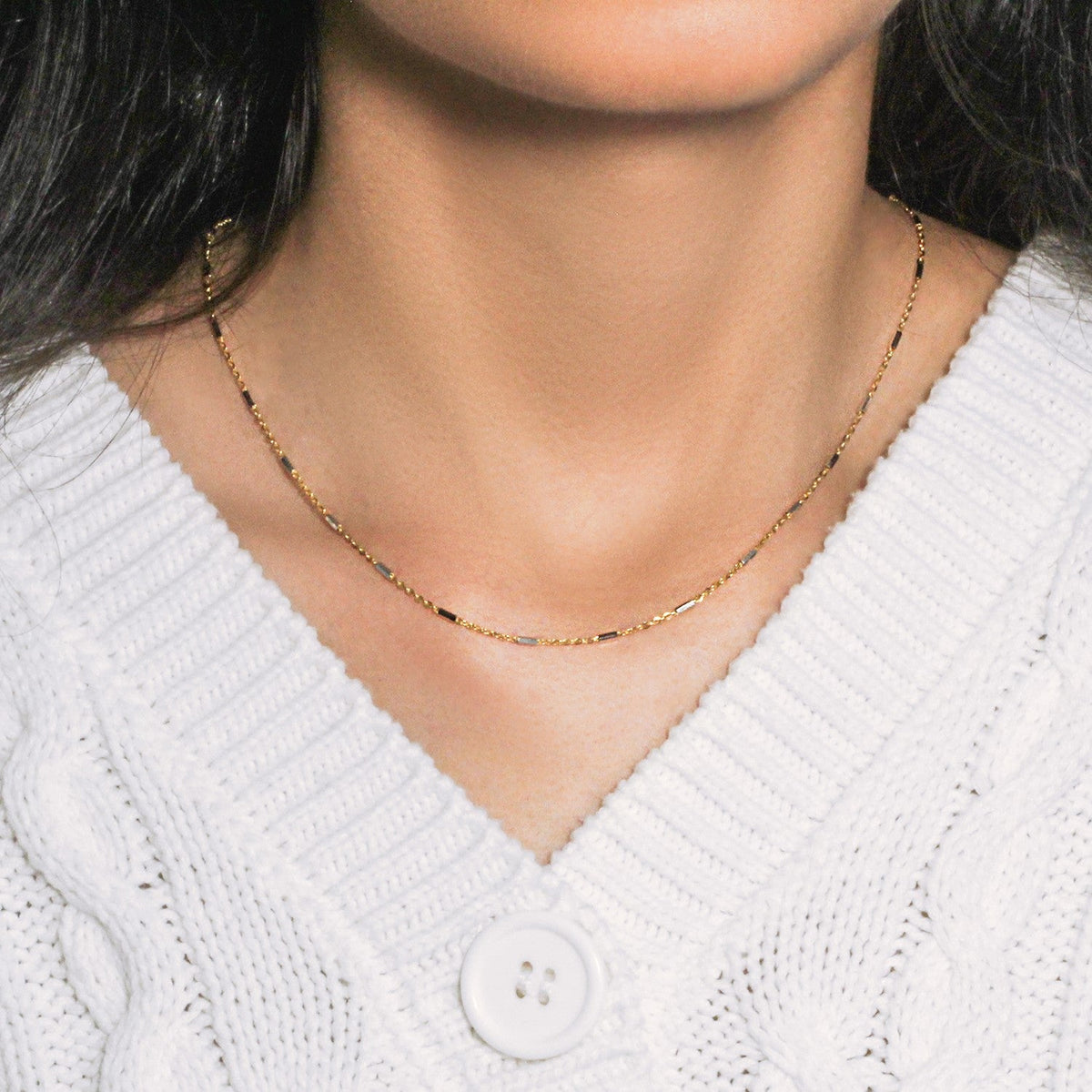 Bar Links Pendant Chain in 14k Two Tone Gold (1.00 mm) - LinkagejewelrydesignLinkagejewelrydesign