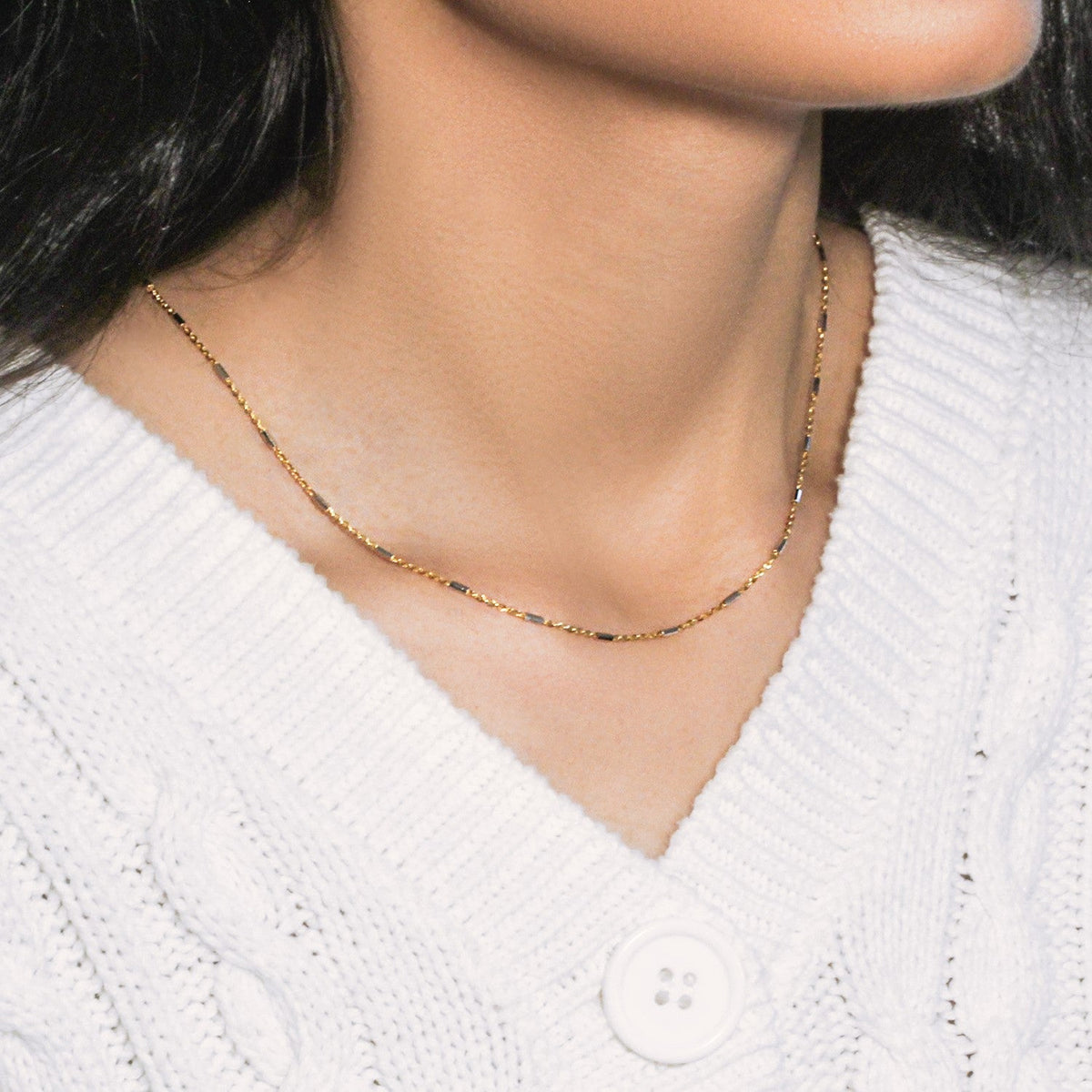 Bar Links Pendant Chain in 14k Two Tone Gold (1.00 mm) - LinkagejewelrydesignLinkagejewelrydesign