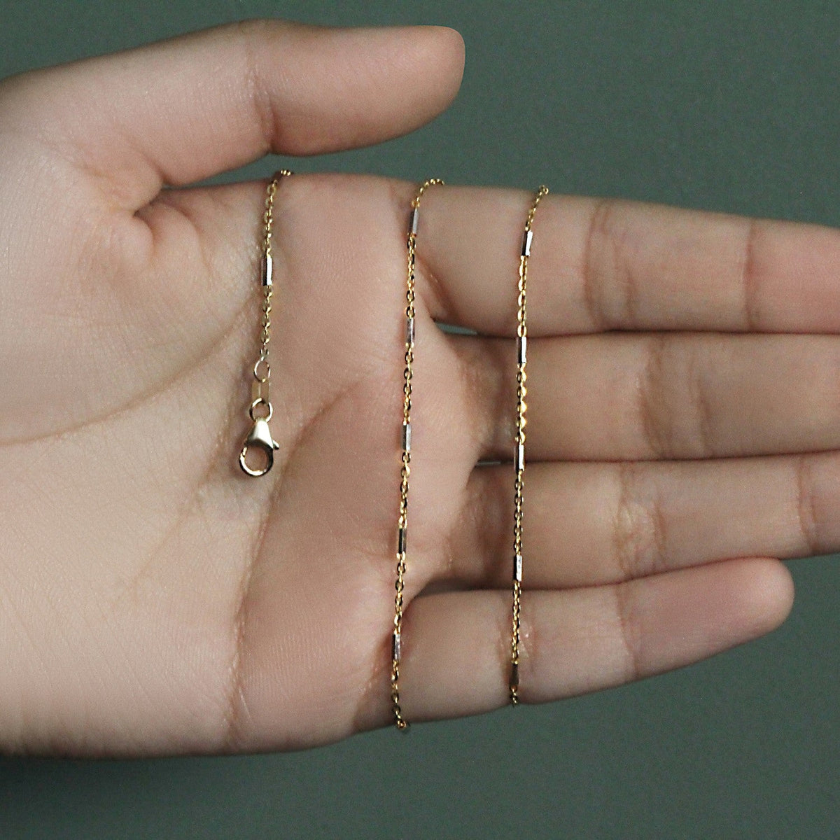 Bar Links Pendant Chain in 14k Two Tone Gold (1.00 mm) - LinkagejewelrydesignLinkagejewelrydesign