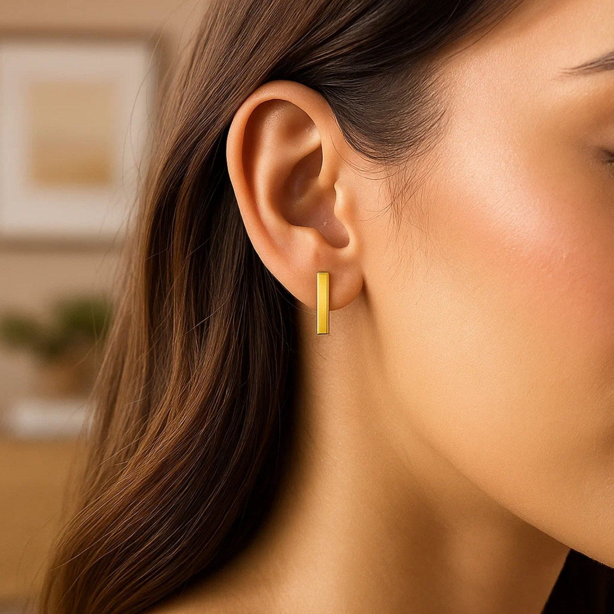 Bar Post Earrings in 14k Yellow Gold - LinkagejewelrydesignLinkagejewelrydesign