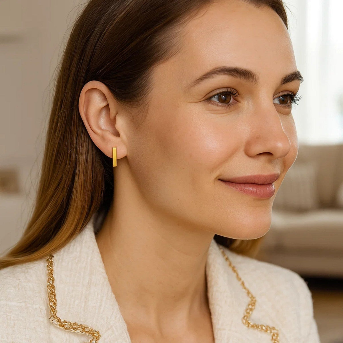 Bar Post Earrings in 14k Yellow Gold - LinkagejewelrydesignLinkagejewelrydesign