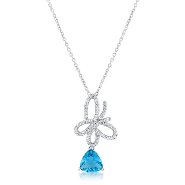 Claudia 2.3ct Aqua CZ Rhodium Butterfly Drop Necklace - LinkagejewelrydesignLinkagejewelrydesign