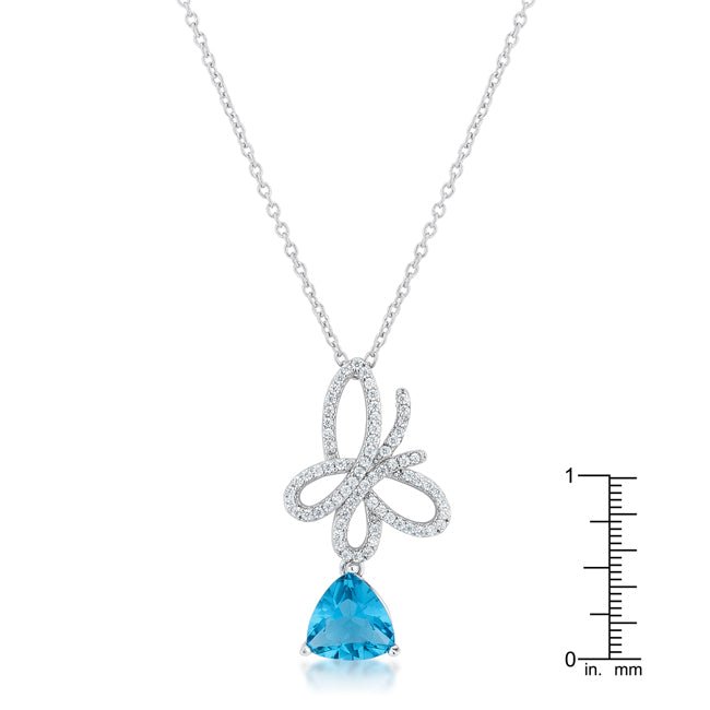 Claudia 2.3ct Aqua CZ Rhodium Butterfly Drop Necklace - LinkagejewelrydesignLinkagejewelrydesign