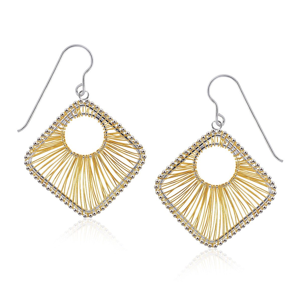 Designer Sterling Silver and 14K Yellow Gold Geometric Thread Earrings - LinkagejewelrydesignLinkagejewelrydesign