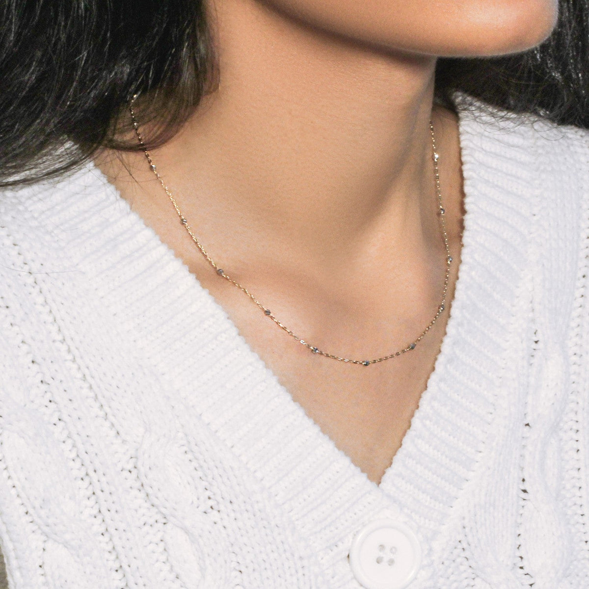 Diamond Cut Bead Links Pendant Chain in Two Tone Gold (3.50 mm) - LinkagejewelrydesignLinkagejewelrydesign