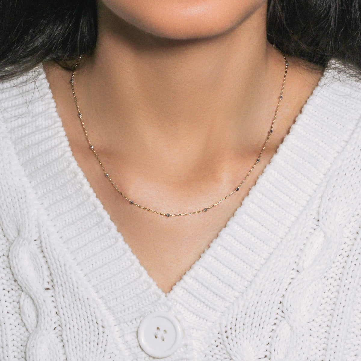 Diamond Cut Bead Links Pendant Chain in Two Tone Gold (3.50 mm) - LinkagejewelrydesignLinkagejewelrydesign