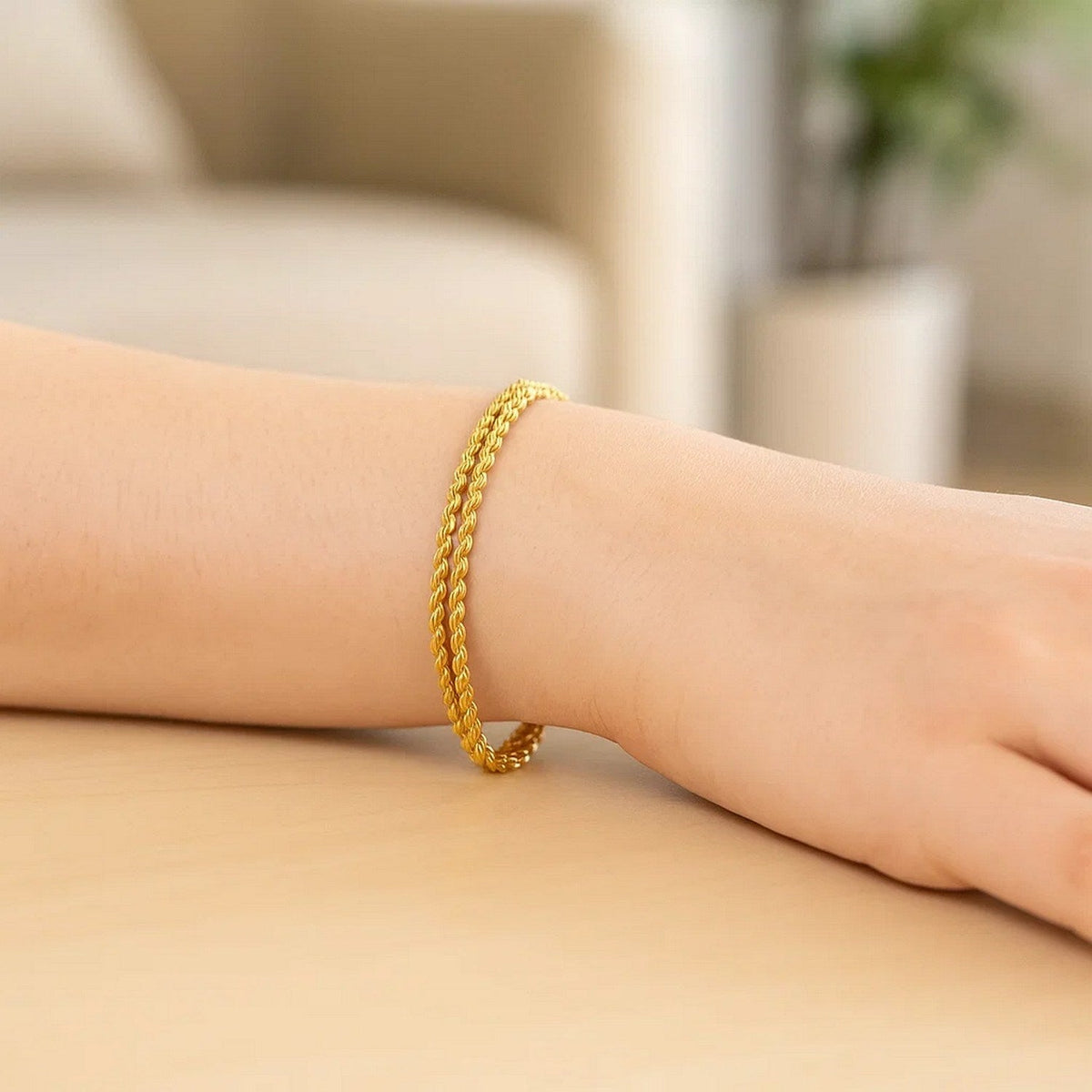 Double Rope Chain Bracelet in 10k Yellow Gold (2.10 mm) - LinkagejewelrydesignLinkagejewelrydesign