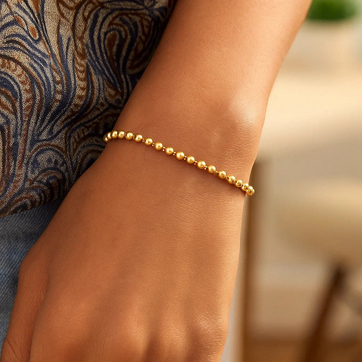 Duo Bead Bracelet in 14K Yellow Gold (3.00mm) - LinkagejewelrydesignLinkagejewelrydesign