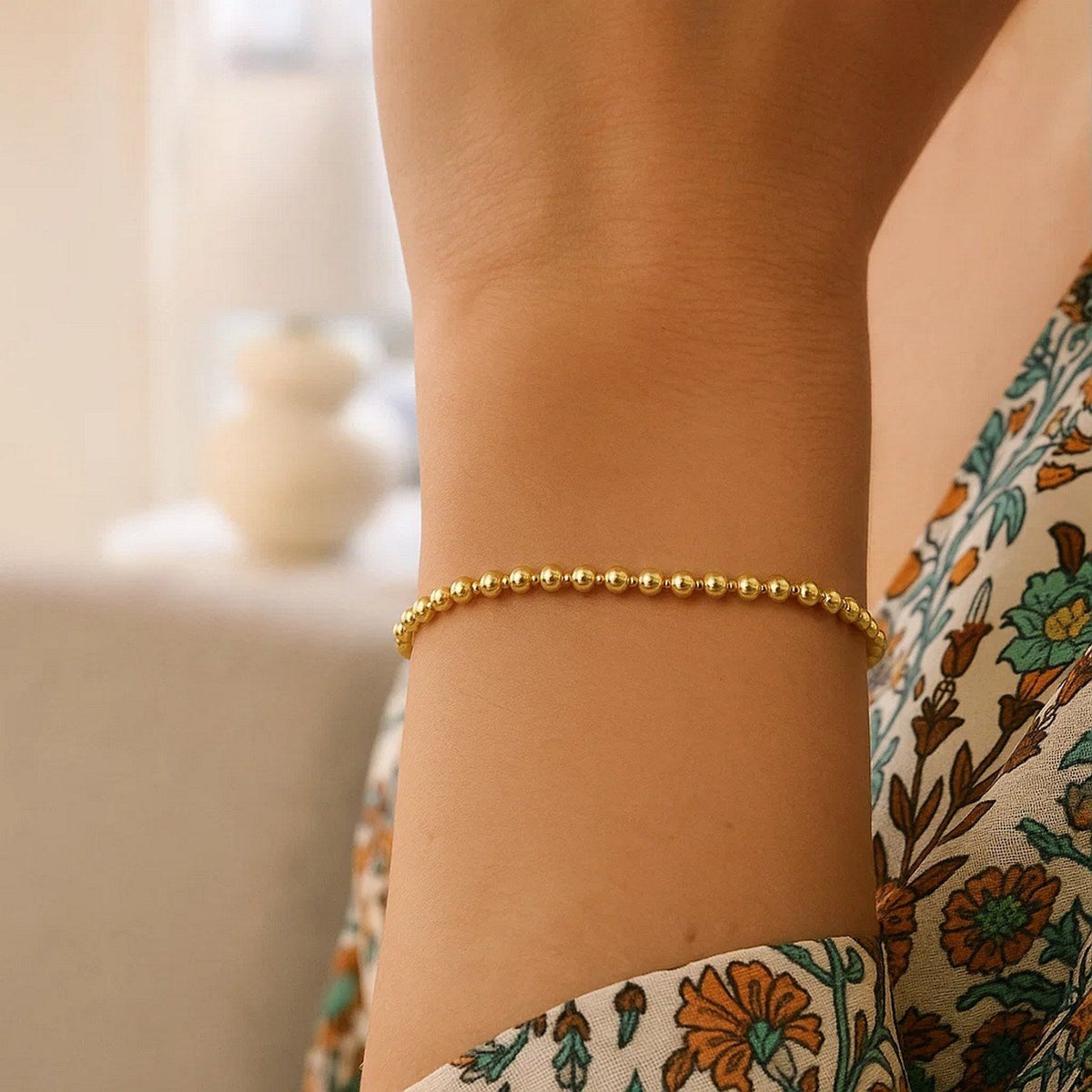 Duo Bead Bracelet in 14K Yellow Gold (3.00mm) - LinkagejewelrydesignLinkagejewelrydesign
