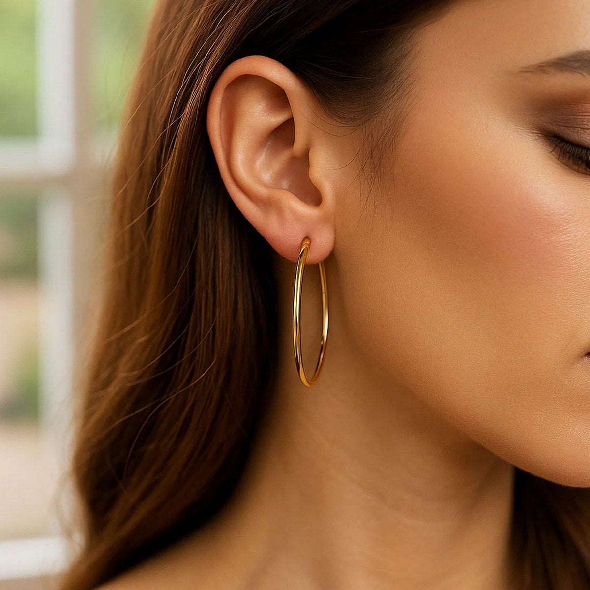 Endless Hoop Style Earrings in 14K Yellow Gold(1.2x35mm) - LinkagejewelrydesignLinkagejewelrydesign