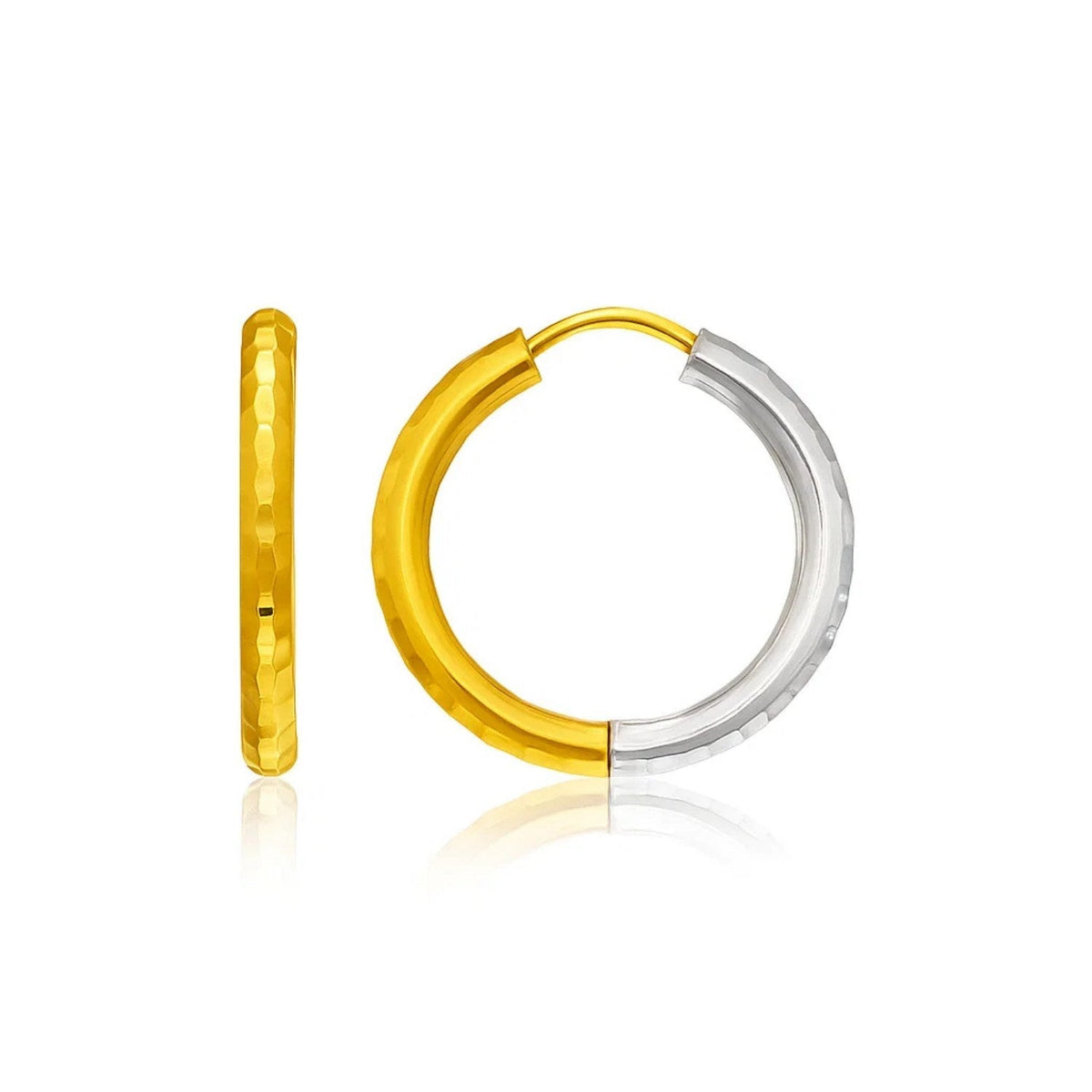 Hammered Hinge Tube Hoop Earrings in 14k Two - Tone Gold(2.5x15mm) - LinkagejewelrydesignLinkagejewelrydesign