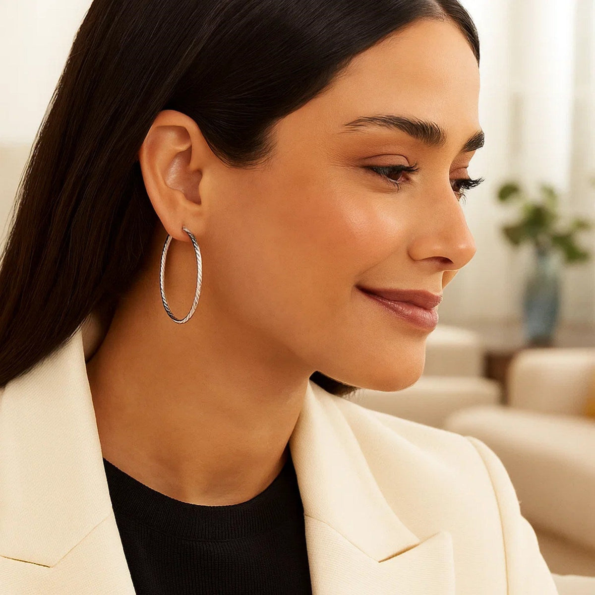 Hoop Earrings with Twist Texture in Sterling Silver - LinkagejewelrydesignLinkagejewelrydesign