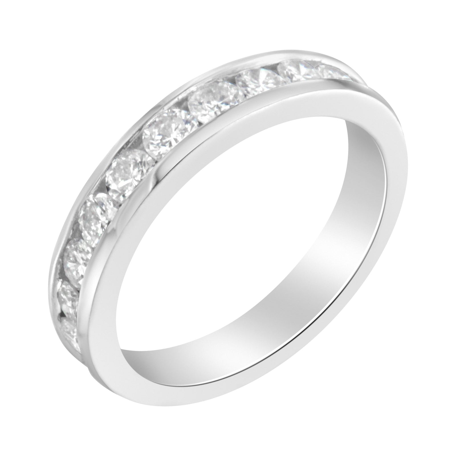 IGI Certified 1.0 Cttw Diamond 18K White Gold Channel - Set Half - Eternity Band Wedding Ring (E - F Color, I1 - I2 Clarity) - LinkagejewelrydesignLinkagejewelrydesign