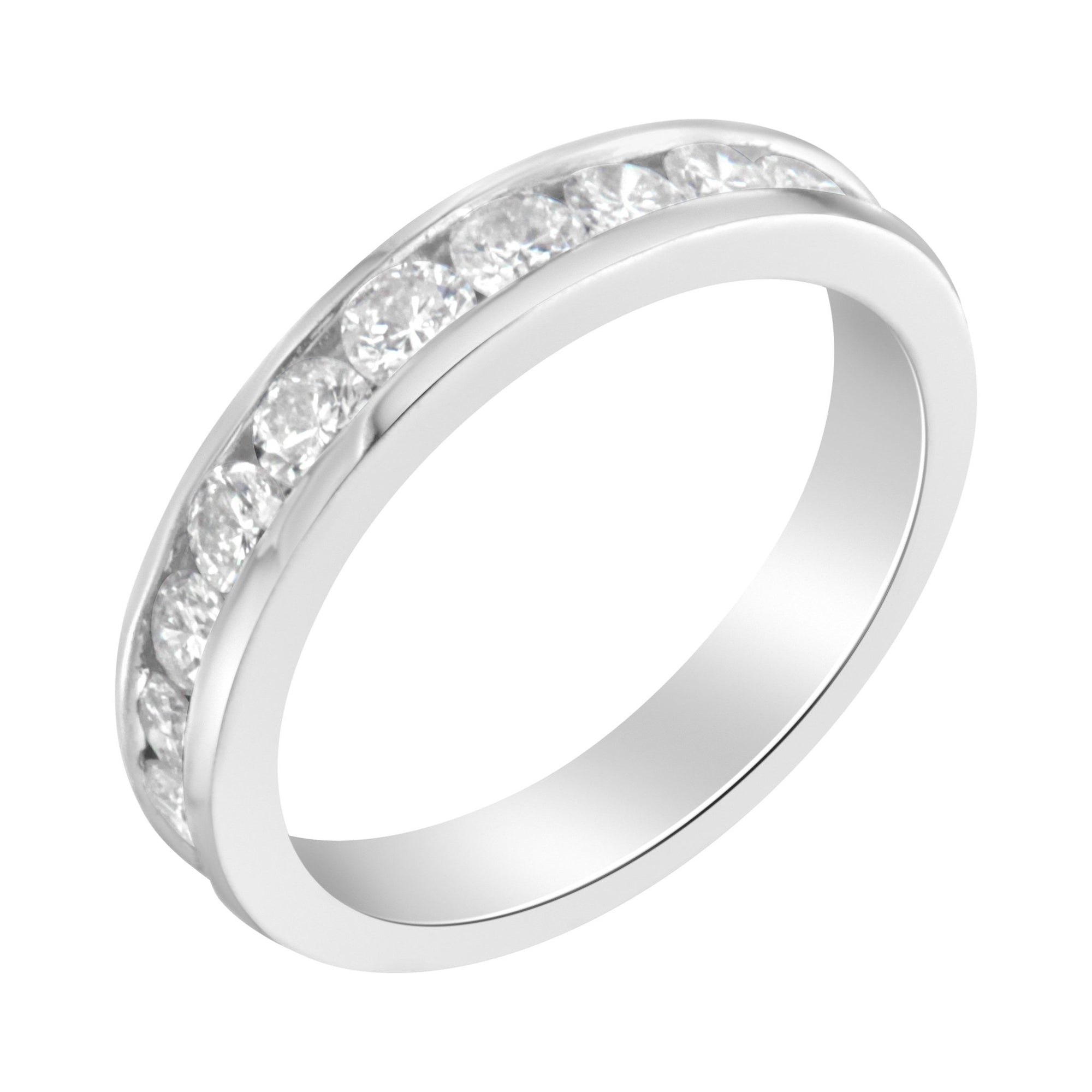 IGI Certified 1.0 Cttw Diamond 18K White Gold Channel - Set Half - Eternity Band Wedding Ring (E - F Color, I1 - I2 Clarity) - LinkagejewelrydesignLinkagejewelrydesign