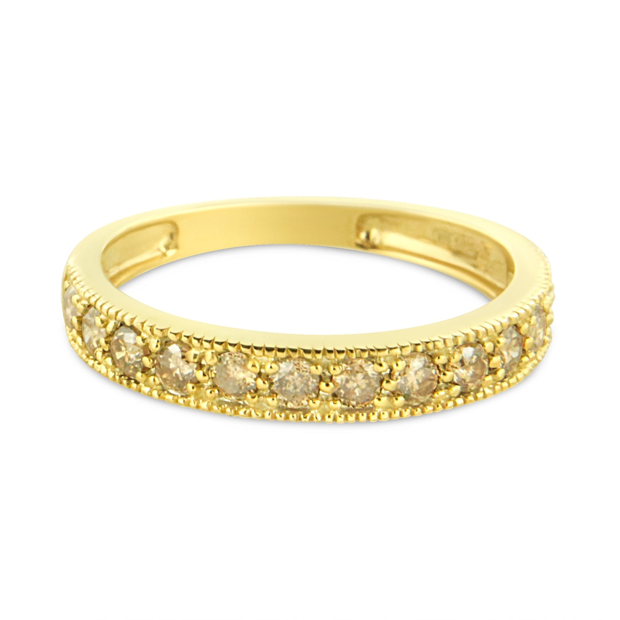 IGI Certified 1/2 Cttw Diamond 10K Yellow Gold Prong Set Beaded Milgrain Band Style Ring (J - K Color, I2 - I3 Clarity) - LinkagejewelrydesignLinkagejewelrydesign