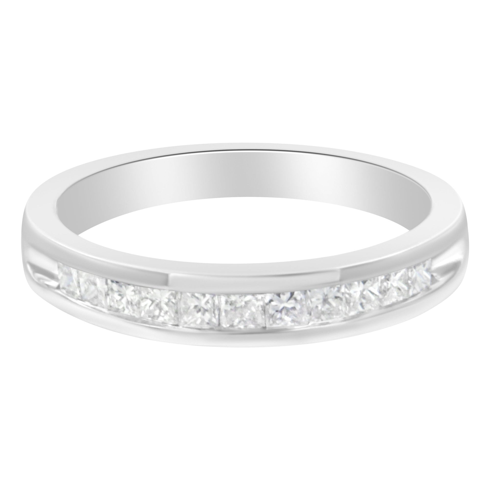 IGI Certified 1/2 Cttw Princess Cut Diamond 18K White Gold Channel Set Half Eternity Style Wedding Band Ring (H - I Color, SI2 - I1 Clarity) - LinkagejewelrydesignLinkagejewelrydesign