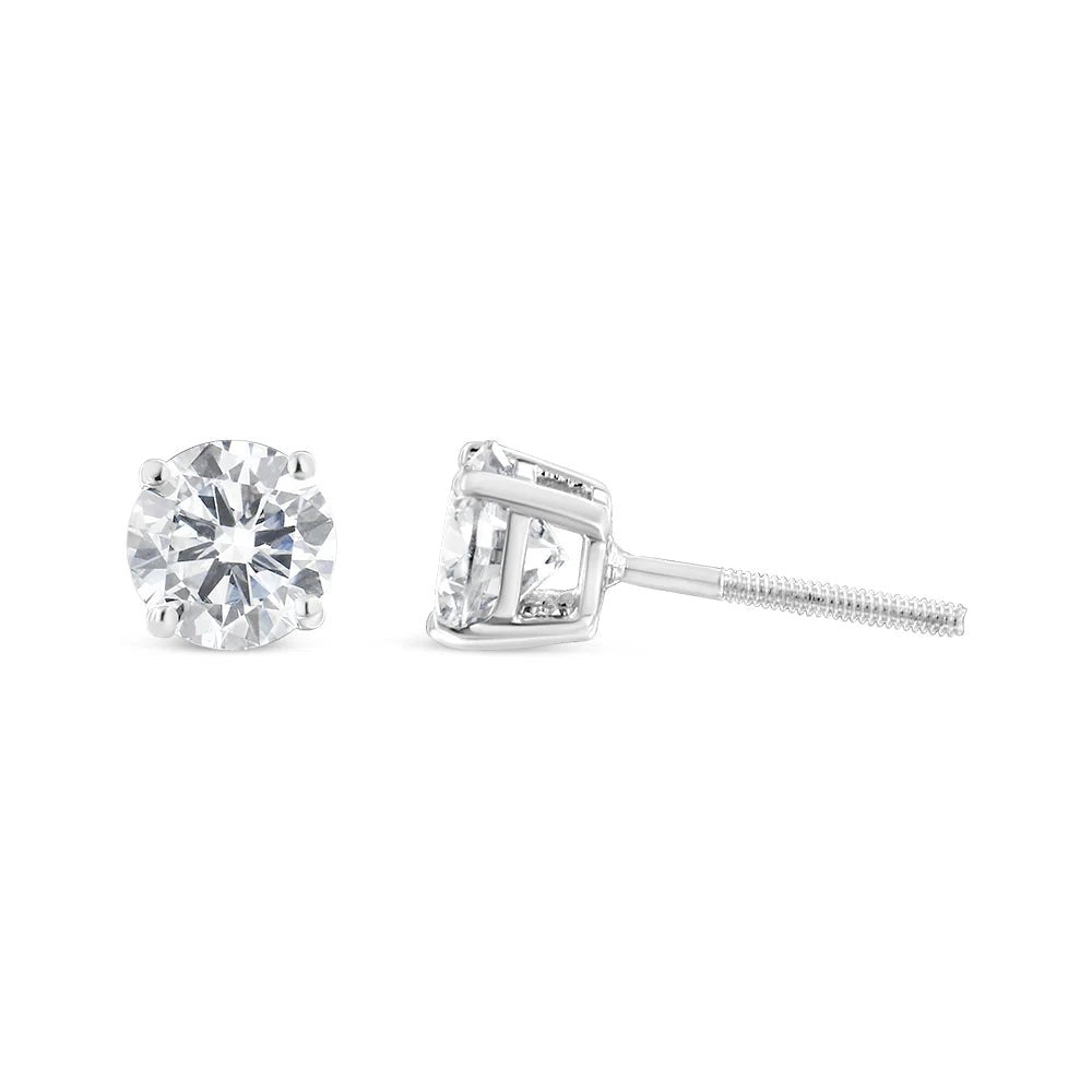 IGI Certified 14K White Gold 1 1/2 Cttw Lab Grown Diamond Solitaire Stud Earrings with Screwbacks (H - I Color, VS1 - VS2 Clarity) - LinkagejewelrydesignLinkagejewelrydesign