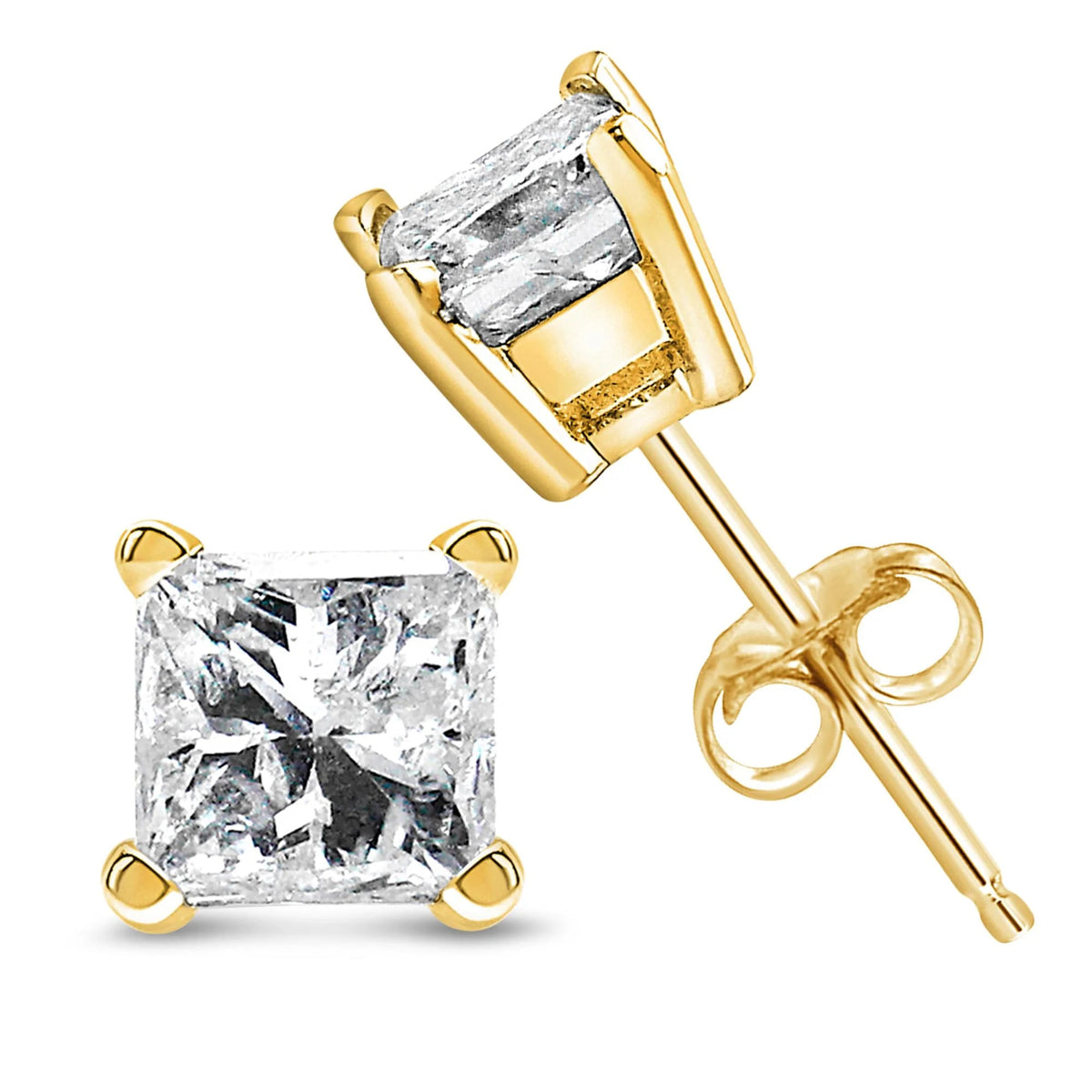 IGI Certified 14k Yellow Gold 1/2 cttw 4 - Prong Set Princess - Cut Solitaire Diamond Push Back Stud Earrings (M - N Color, SI2 - I1 Clarity) - LinkagejewelrydesignLinkagejewelrydesign
