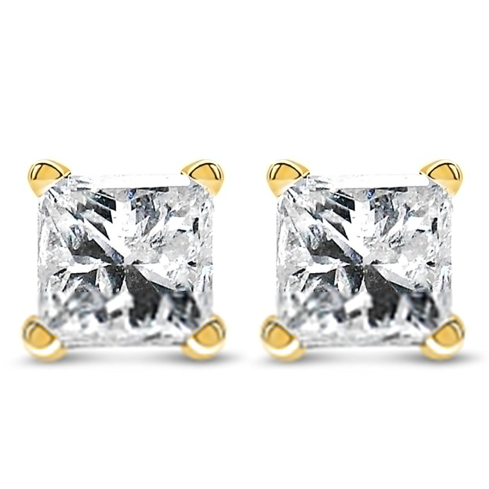 IGI Certified 14k Yellow Gold 1/2 cttw 4 - Prong Set Princess - Cut Solitaire Diamond Push Back Stud Earrings (M - N Color, SI2 - I1 Clarity) - LinkagejewelrydesignLinkagejewelrydesign