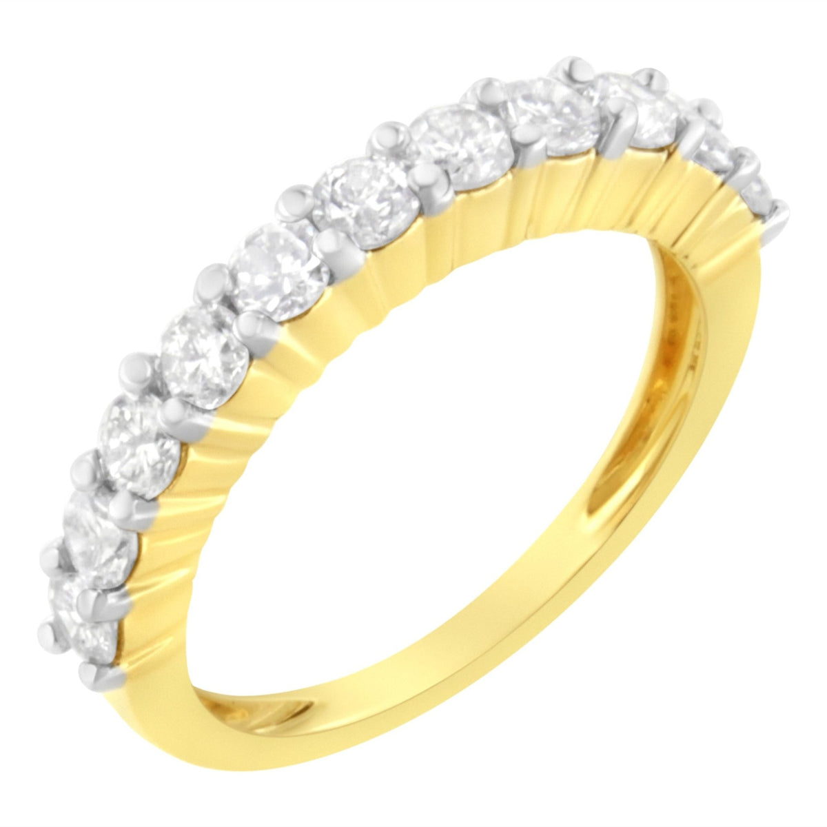 IGI Certified 14K Yellow Gold Plated .925 Sterling Silver 1.0 cttw Shared Prong Set Brilliant Round - Cut Diamond 11 Stone Band Ring (J - K Color, SI1 - SI2 Clarity) - Size 7 - LinkagejewelrydesignLinkagejewelrydesign