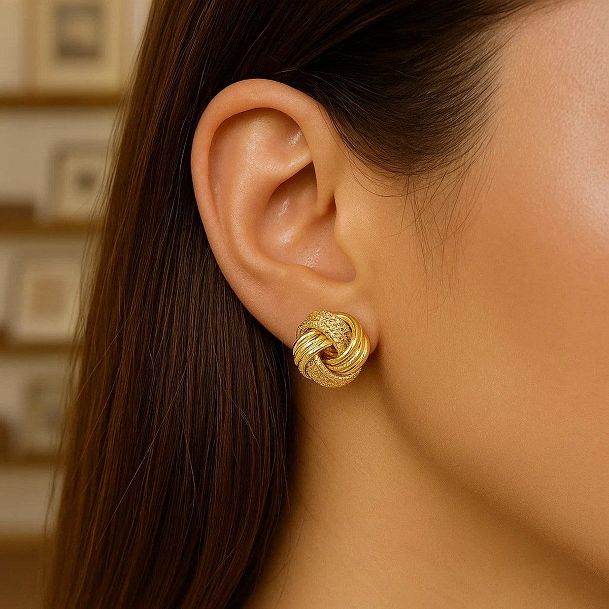 Interweaved Love Knot Stud Earrings in 14k Yellow Gold(12.7mm) - LinkagejewelrydesignLinkagejewelrydesign