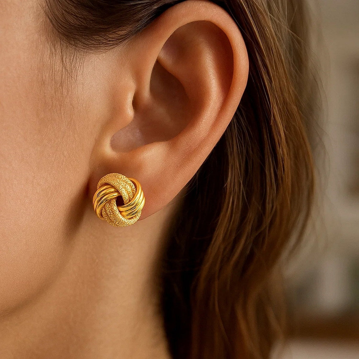 Interweaved Love Knot Stud Earrings in 14k Yellow Gold(12.7mm) - LinkagejewelrydesignLinkagejewelrydesign