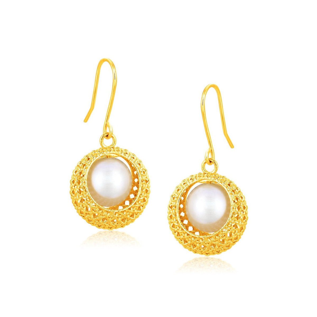 Italian Design 14K Yellow Gold Crochet Earrings with Cultured Pearl - LinkagejewelrydesignLinkagejewelrydesign
